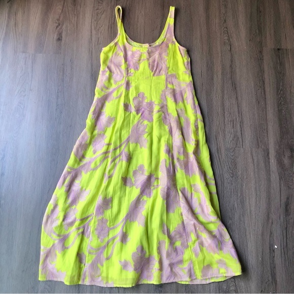 Anthropologie Akemi + Kin Citron Slip Dress Size XSP Neon Floral Embroidered - Picture 4 of 9
